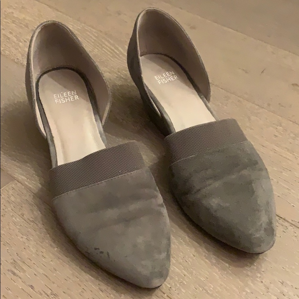Eileen Fisher Hilly Suede d’Orsay Mid-Heel Pumps